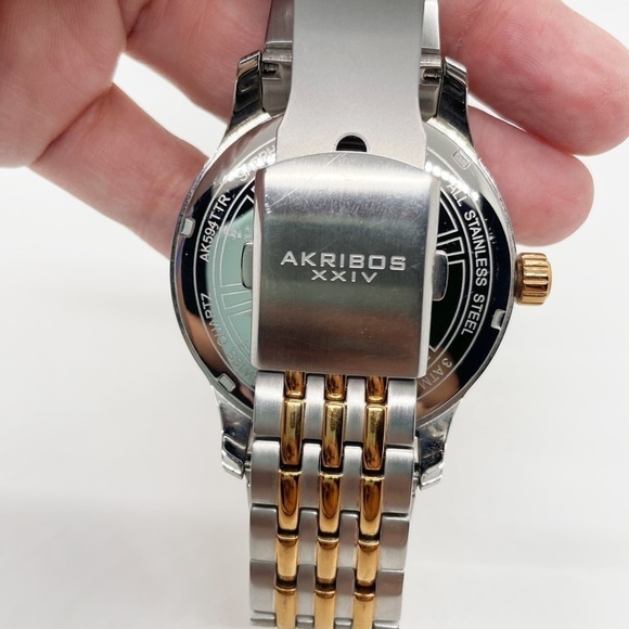 Akribos XXIV Brown Dial Two-Tone Mens Watch AK594TTR Swiss Quartz Movement - Picture 4 of 4